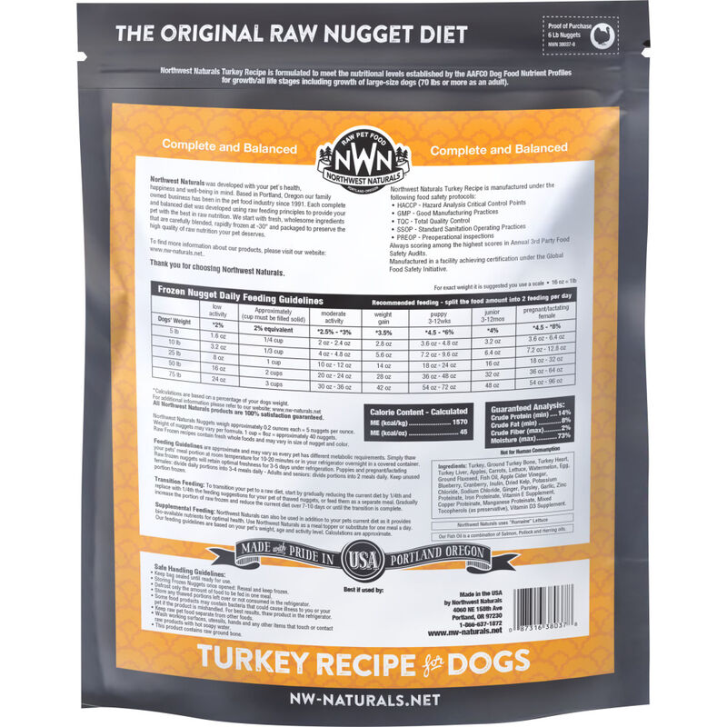 Northwest Naturals Frozen Raw Diet for Dogs- Turkey Nuggets Recipe 6 lb