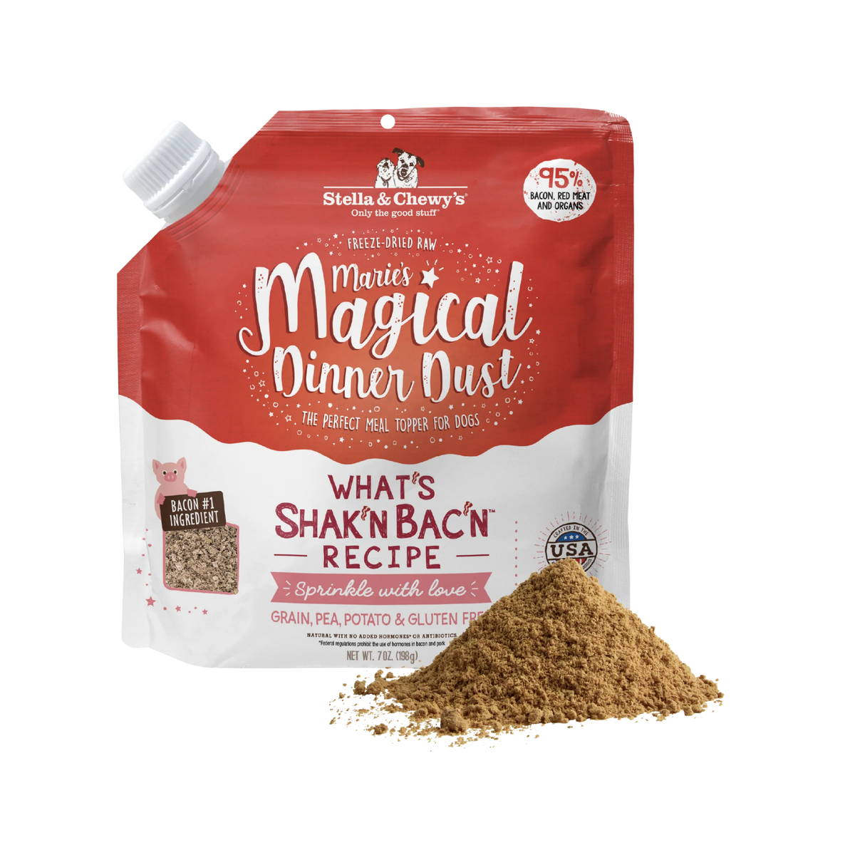 Stella & Chewy's Maries Magical Dinner Dust Meal Topper Whats Shakn Bacn for Dogs