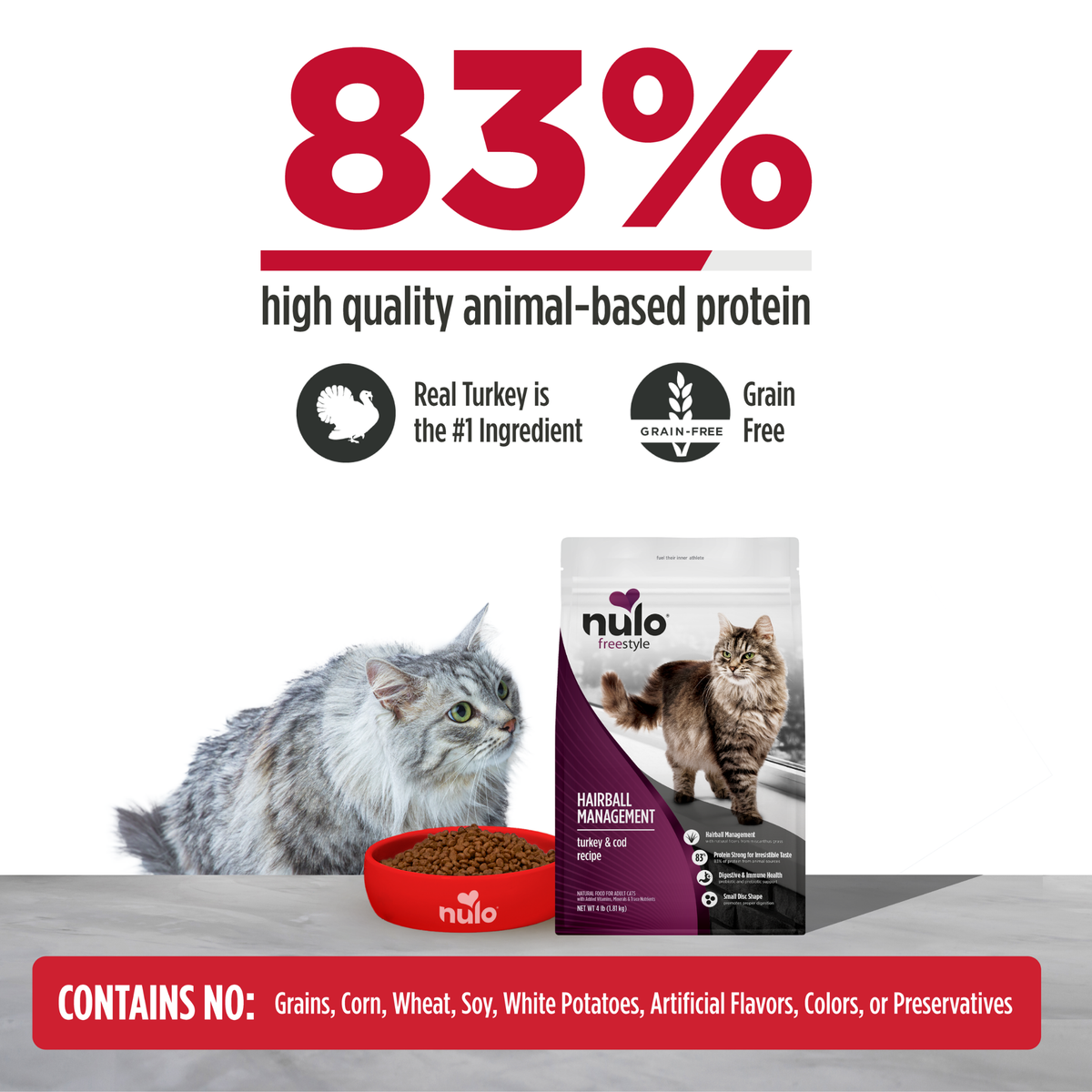 Nulo Freestyle High-Protein Kibble Hairball Management Turkey & Cod Recipe Dry Cat Food 5 lb