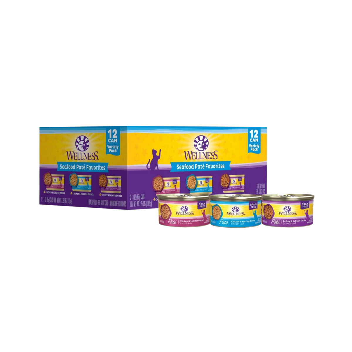 Wellness Complete Health Seafood Pate Favorites Wet Cat Food Variety Pack 12 pk