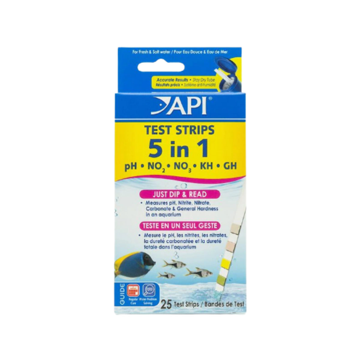Api 5 in 1 Freshwater & Saltwater Aquarium Test Strips 25 ct