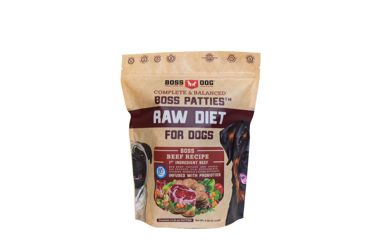 Boss Dog Raw Beef Boss Patties Complete Meal Frozen Dog Food Patties 6 lb