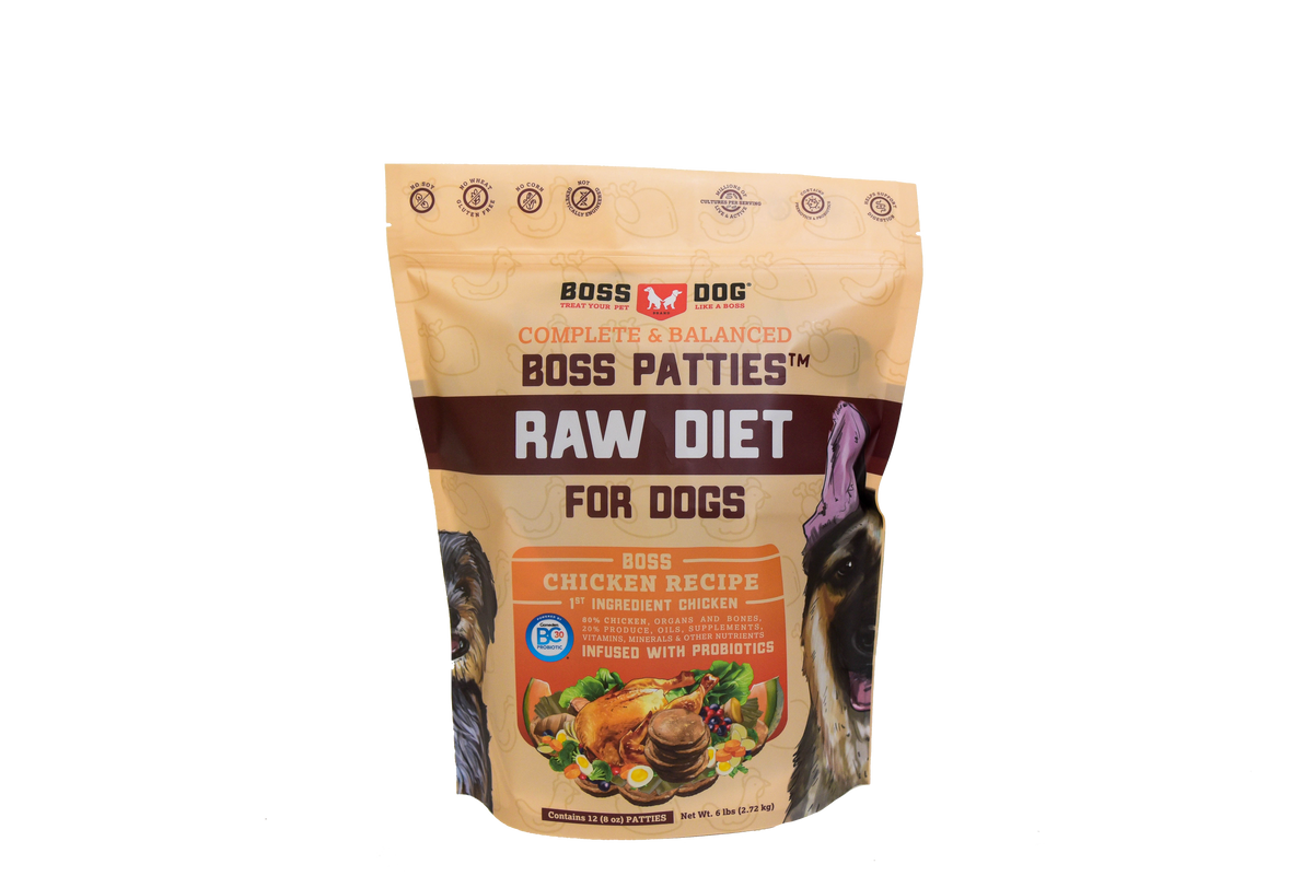 Boss Dog Raw Chicken Boss Patties Complete Meal Frozen Dog Food 6 lb