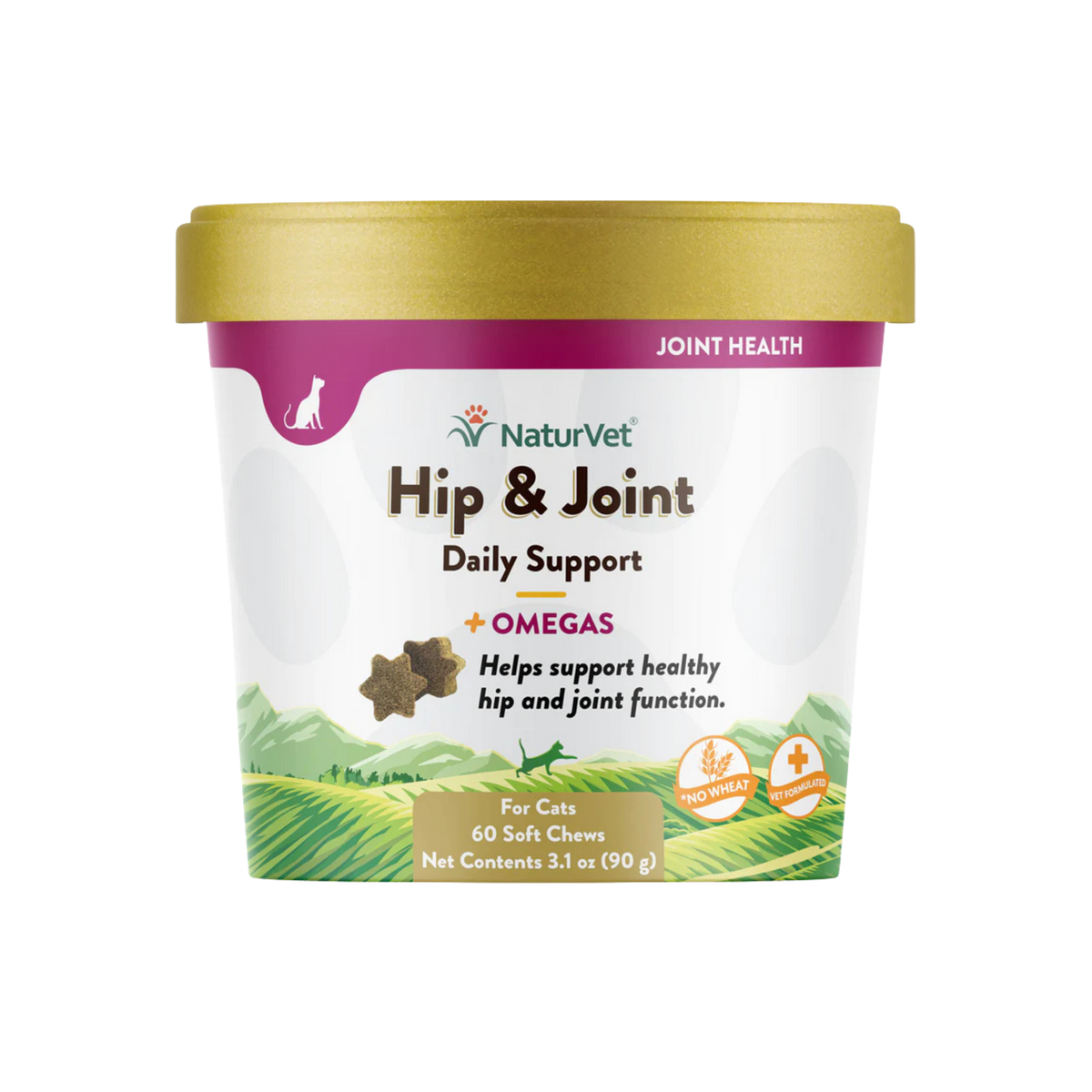 Naturvet Hip & Joint Plus Omegas Cat Soft Chews Supplement 60 ct