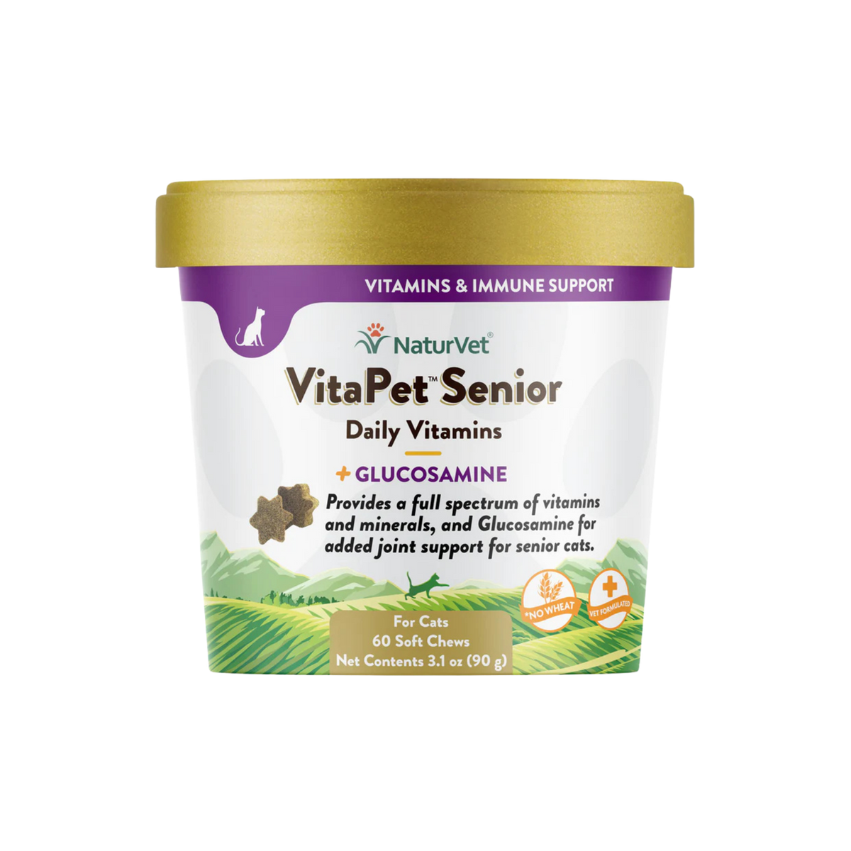 Naturvet Vitapet Senior Daily Vitamins Plus Glucosamine Cat Soft Chews Supplement 60 ct