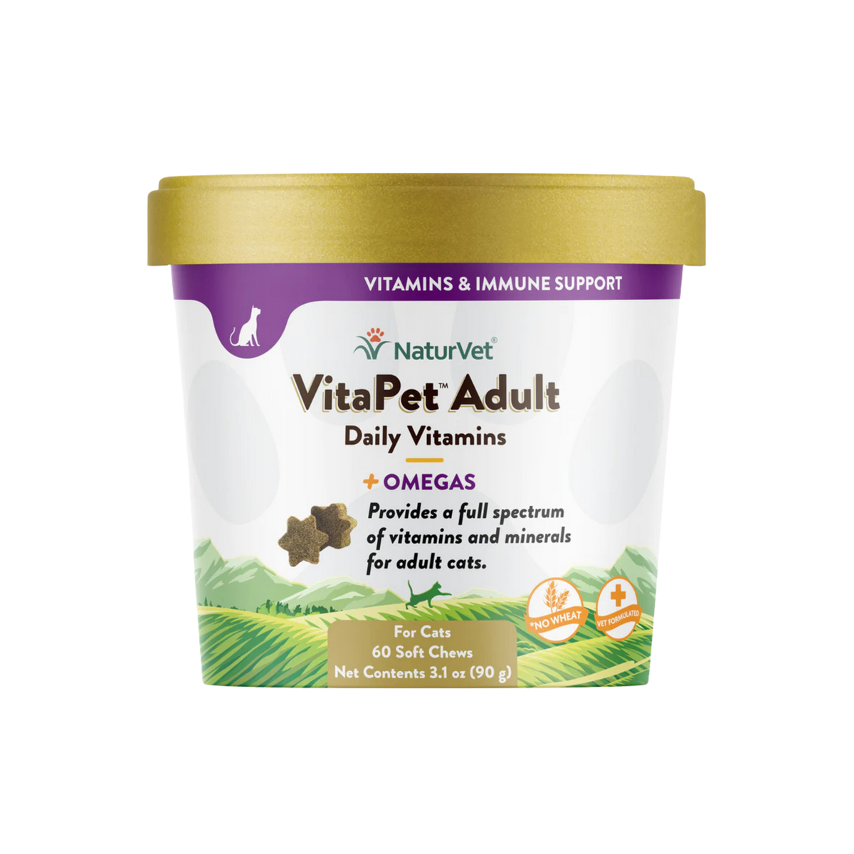 Naturvet Vitapet Adult Daily Vitamins Plus Omegas Cat Soft Chews Supplement 60 ct