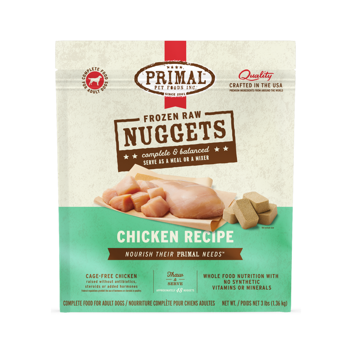 Primal Raw Frozen Nuggets Chicken Formula Dog Food 3 lb