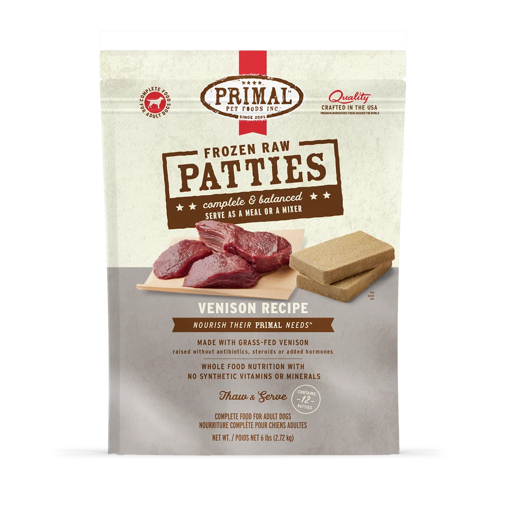 Primal Raw Frozen Patties Vension Formula Dog Food 6 lb
