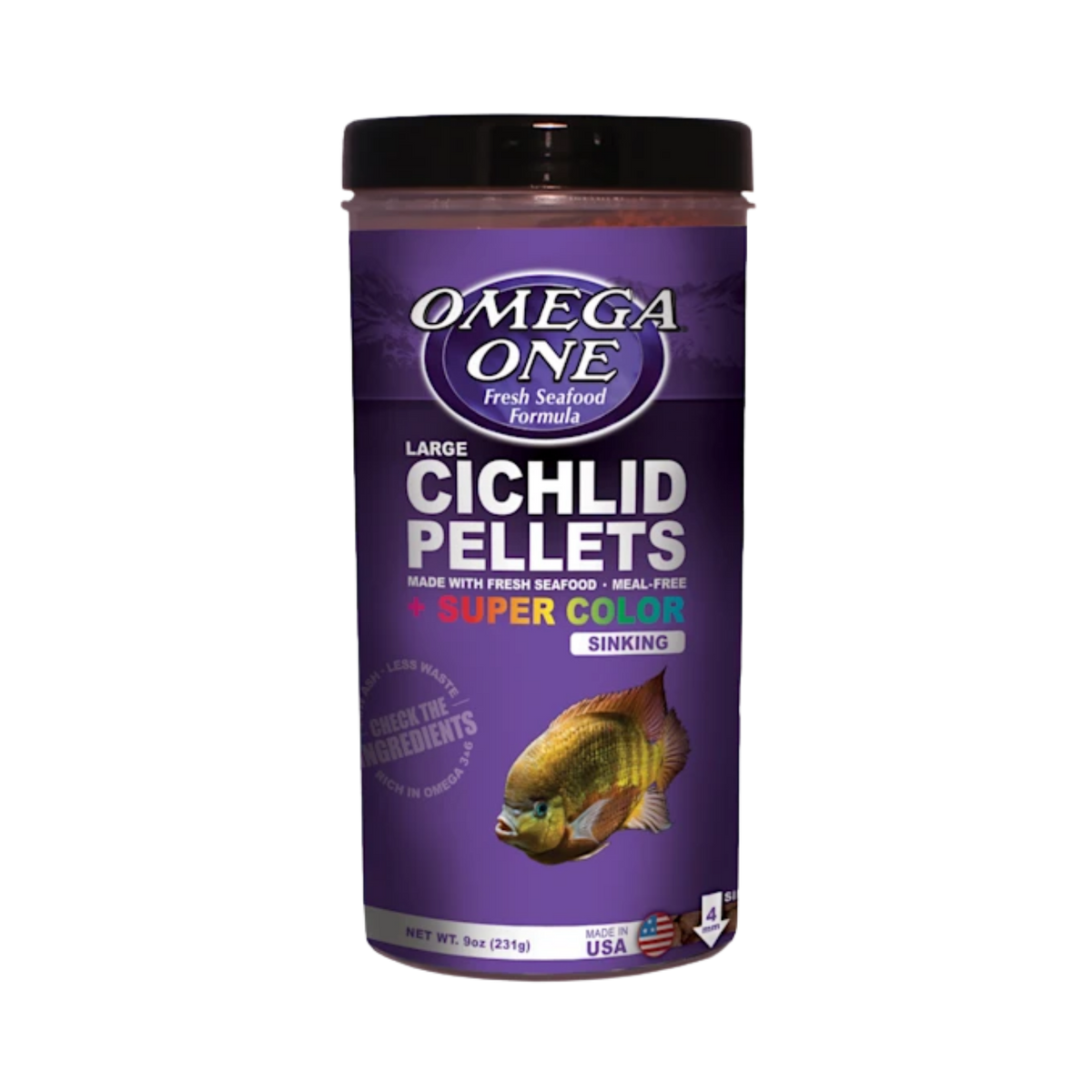 Omega One Super Color Cichlid Pellets Sinking Fish Food 9 oz