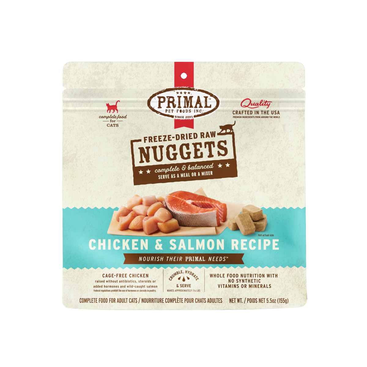 Primal Freeze Dried Nuggets Chicken & Salmon Formula Grain-Free Raw Cat Food 5.5 oz