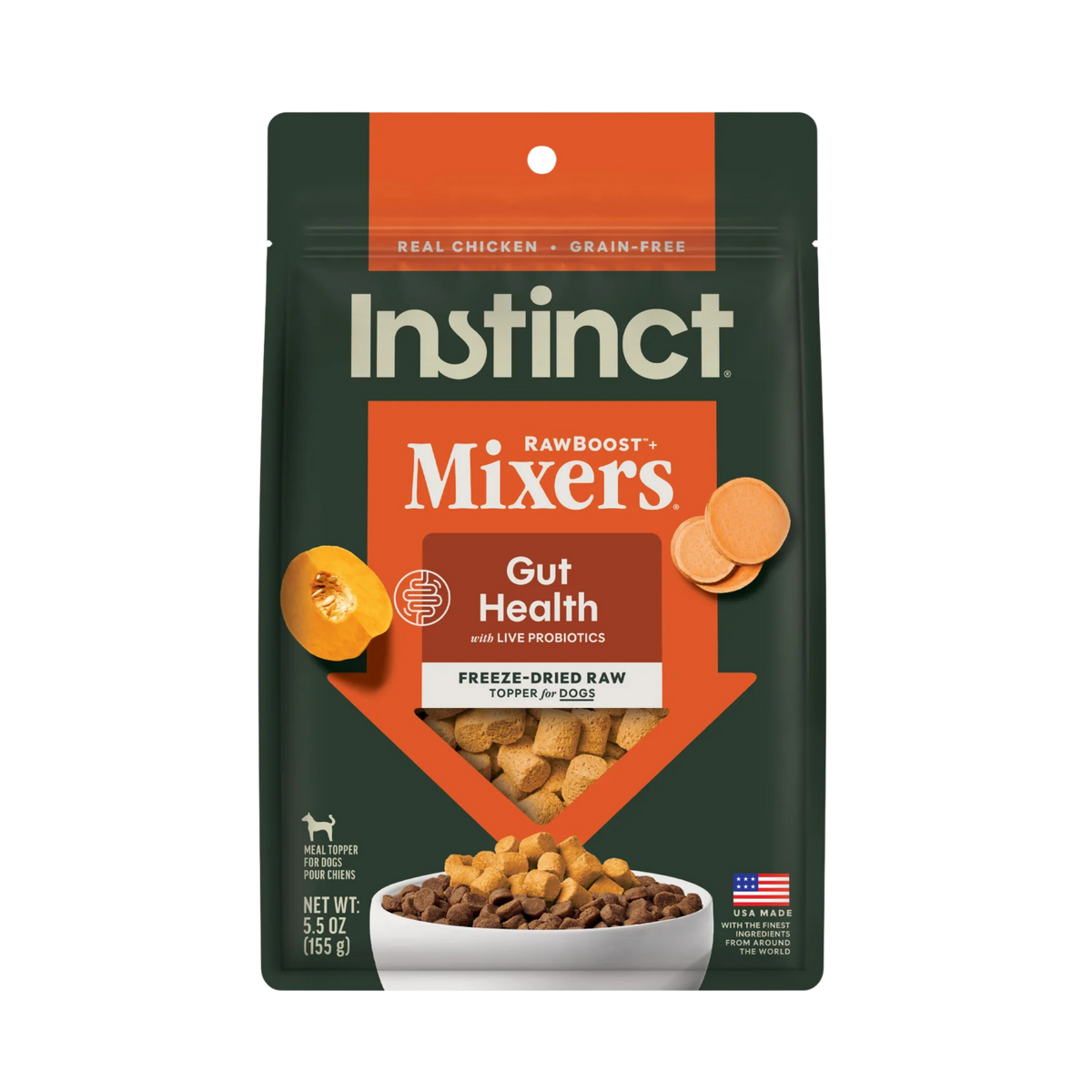 Instinct Raw Boost Mixers Gut Health Recipe Freeze-Dried Dog Food Topper 5.5 oz