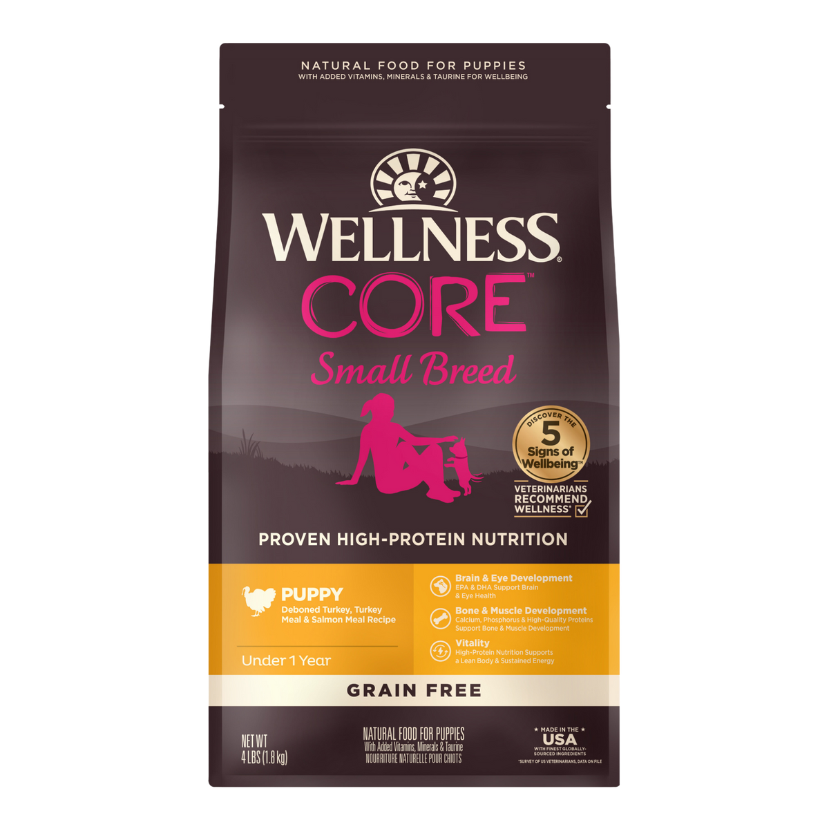 Wellness Core Small Breed Puppy Deboned Turkey, Turkey Meal, & Salmon Meal Recipe Grain-Free Dry Dog Food 4 lb