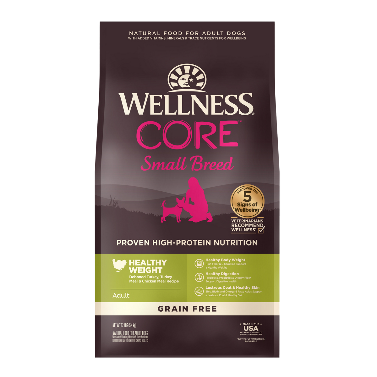 Wellness Core Small Breed Healthy Weight Deboned Turkey, Turkey Meal, & Chicken Meal Recipe Grain-Free Dry Dog Food 4 lb