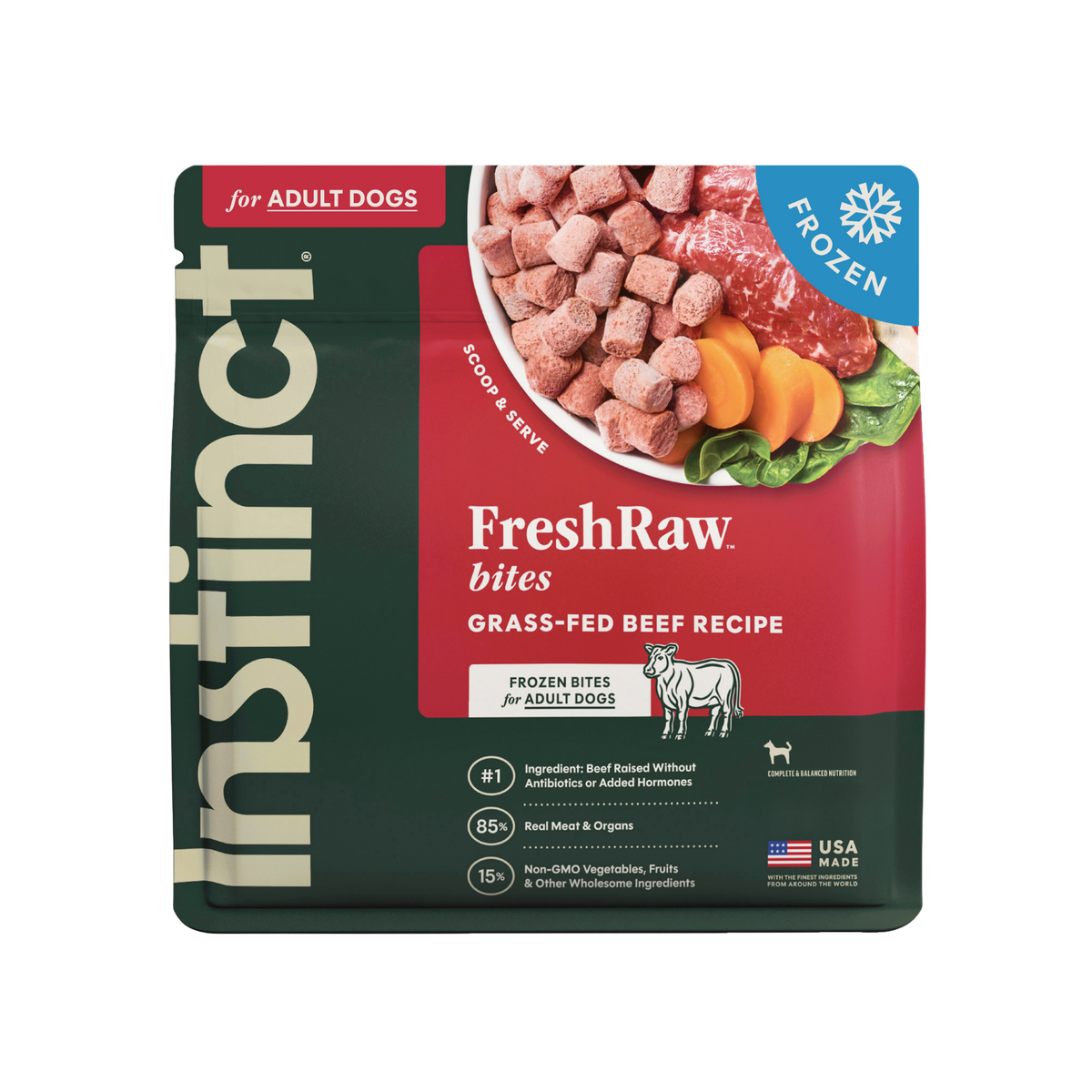 Instinct Raw Longevity Frozen Bites Grass-Fed Beef Recipe for Dogs 4 lb