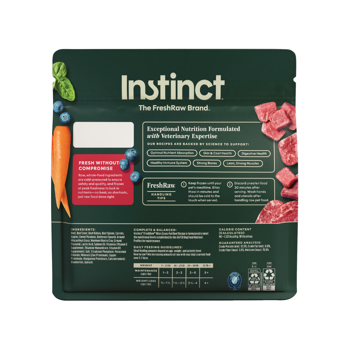 Instinct Raw Longevity Frozen Bites Grass-Fed Beef Recipe for Dogs 4 lb