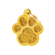 Myfamily Big Gold Glitter Paw Shaped Personalized Dog ID Tag
