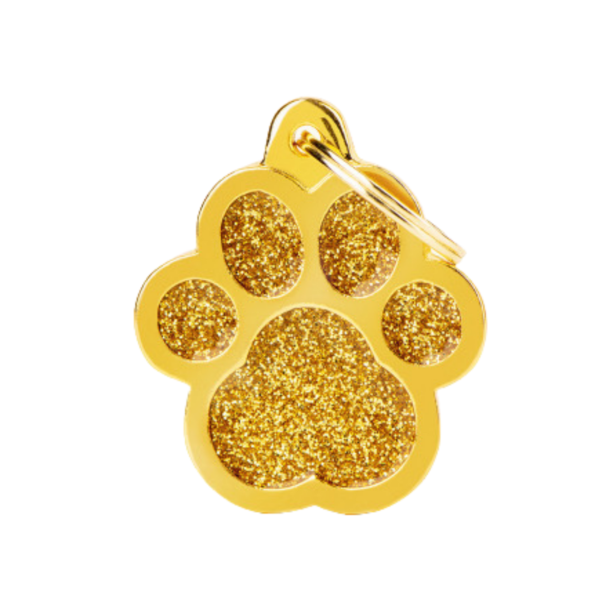 Myfamily Big Gold Glitter Paw Shaped Personalized Dog ID Tag