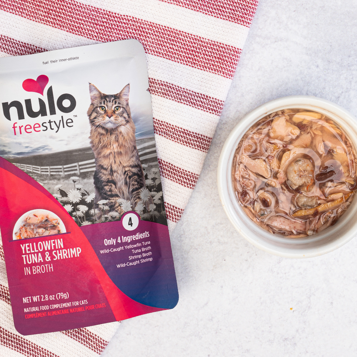NULO Freestyle Grain-Free Yellowfin Tuna & Shrimp in Broth Cat Food Pouch