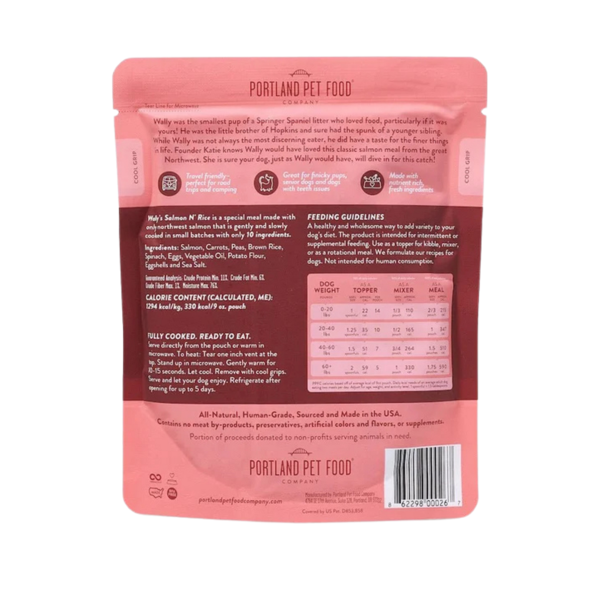 Portland Pet Food Company Wally's Salmon N' Rice Dog Meal Pouch