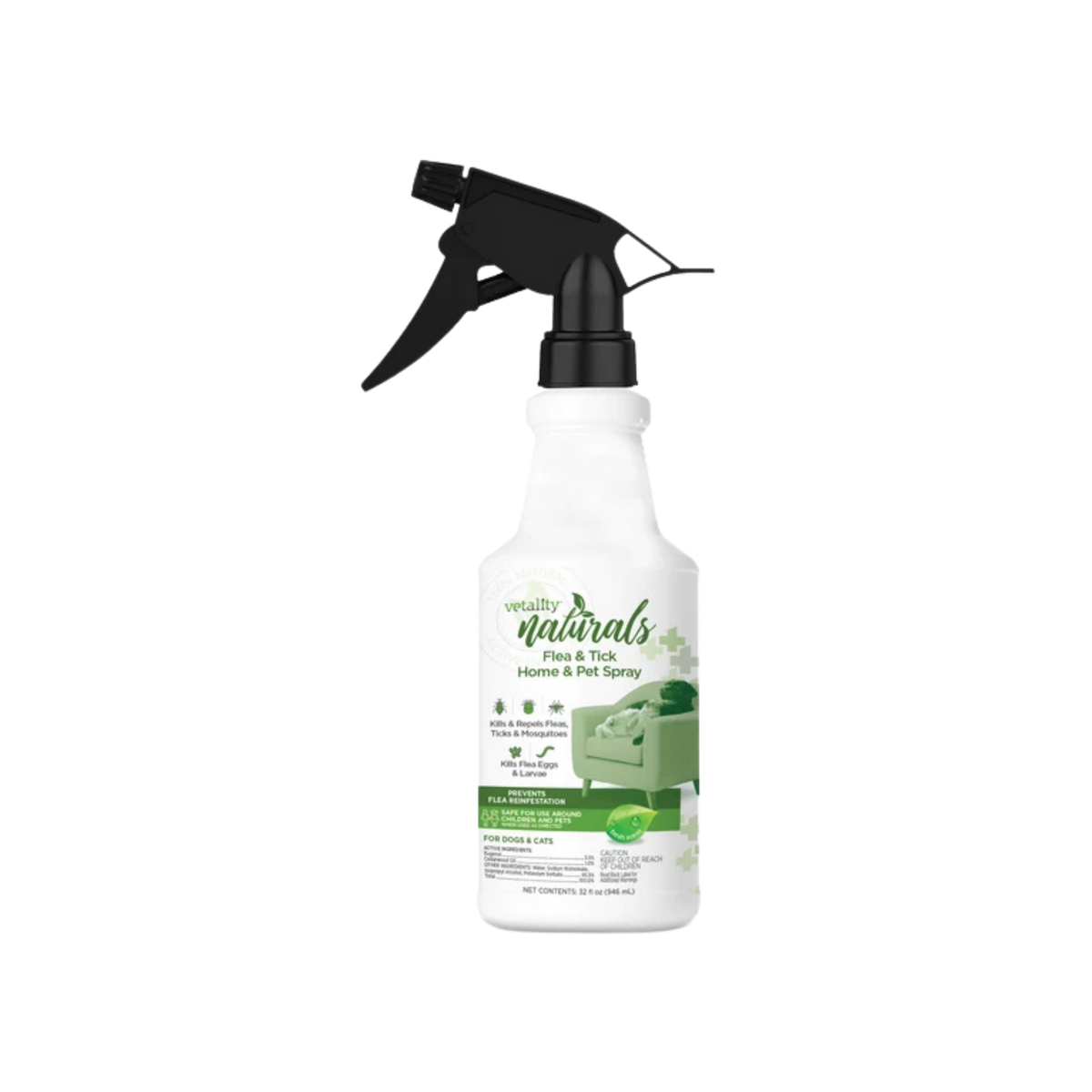 Vetality Naturals Flea & Tick Home & Pet Spray, Kills & Repels Fleas, Ticks & Mosquitoes 32 oz