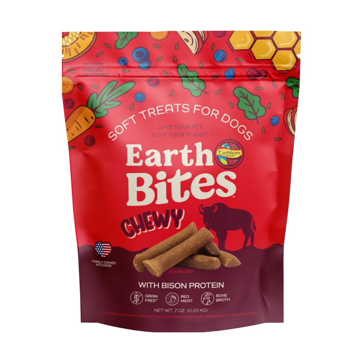 Earthborn EarthBites Grain-Free Chewy Dog Treats with Bison Protein 7 oz