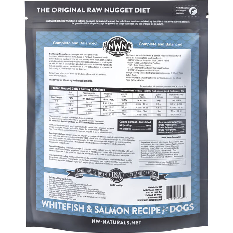 Northwest Naturals Frozen Raw Diet for Dogs- Whitefish & Salmon Nuggets Recipe 6 lb