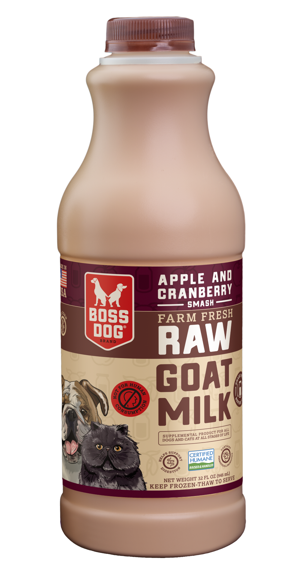 Boss Dog Apple & Cranberry Farm Fresh Raw Frozen Goat Milk for Dogs & Cats 32 oz