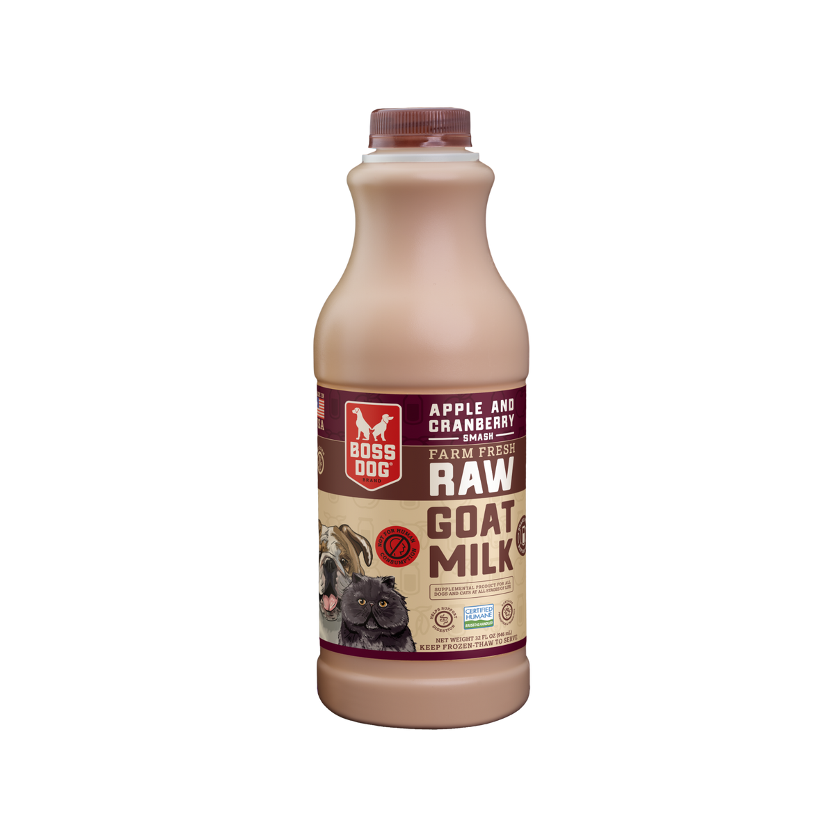 Boss Dog Apple & Cranberry Farm Fresh Raw Frozen Goat Milk for Dogs & Cats 32 oz