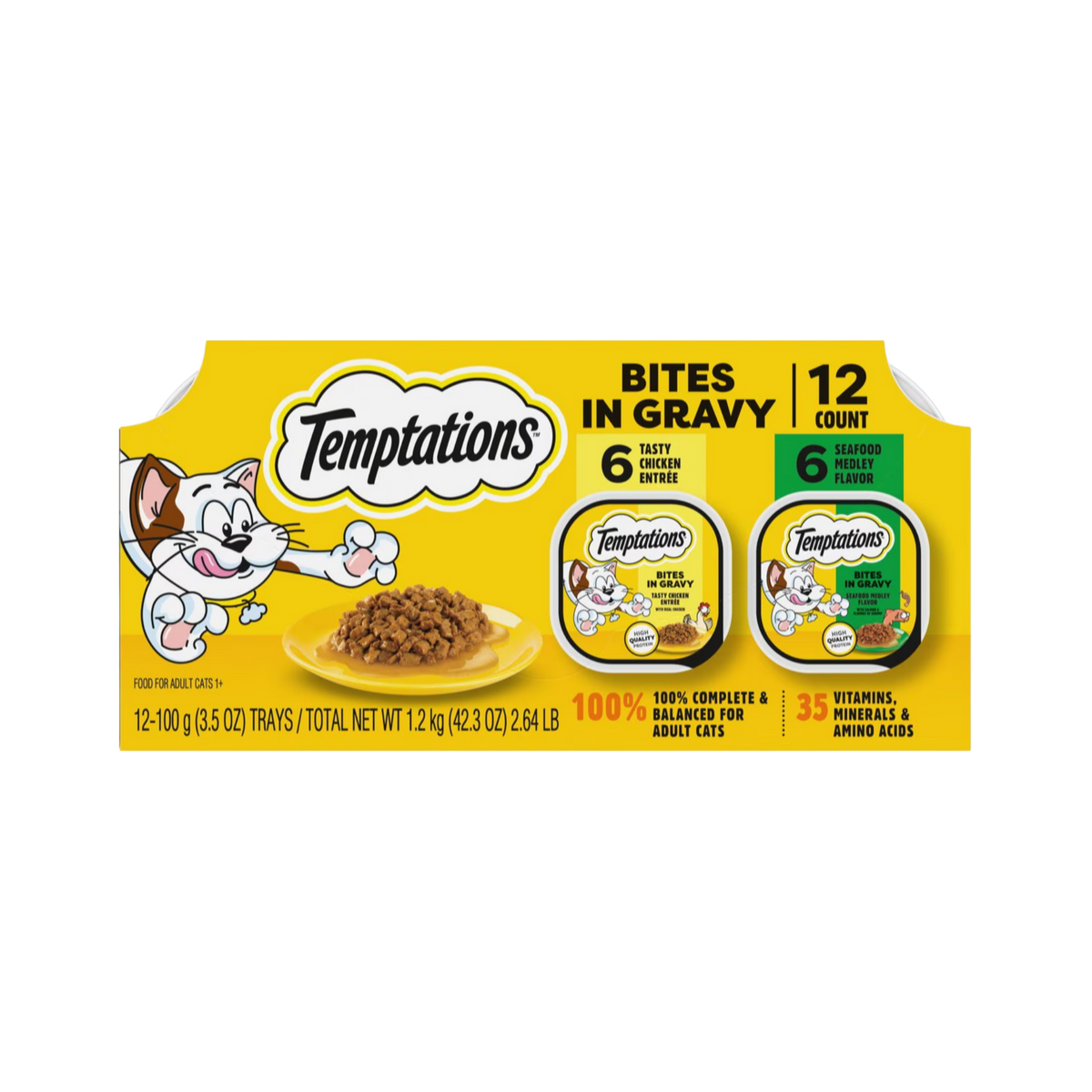 Whiskas Temptations Bites in Gravy Flavor Variety Wet Cat Food 3.5 oz/ case of 12
