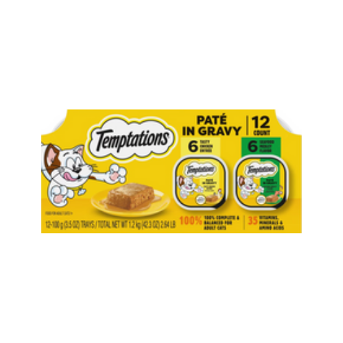 Whiskas Temptations Pate in Gravy Flavor Variety Wet Cat Food 3.5 oz/ case of 12