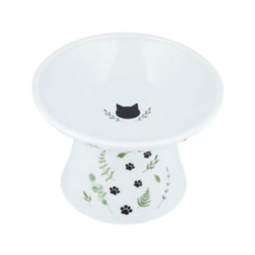 Necoichi Go Green Extra Wide Raised Cat Porcelain Food Bowl 4 x 6 in