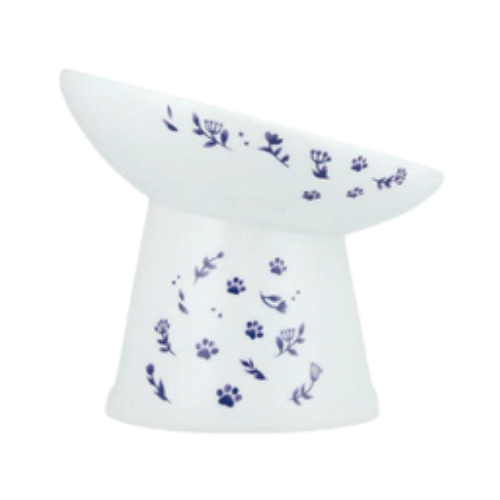Necoichi Nordic Blue Tilted Stress Free Raised Porcelain Cat Bowl