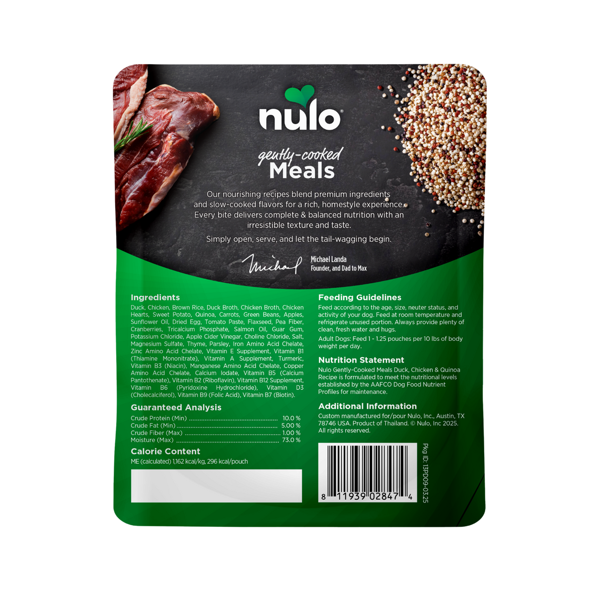 Nulo Gently-Cooked Meals Duck, Chicken & Quinoa Recipe Adult Dog Food