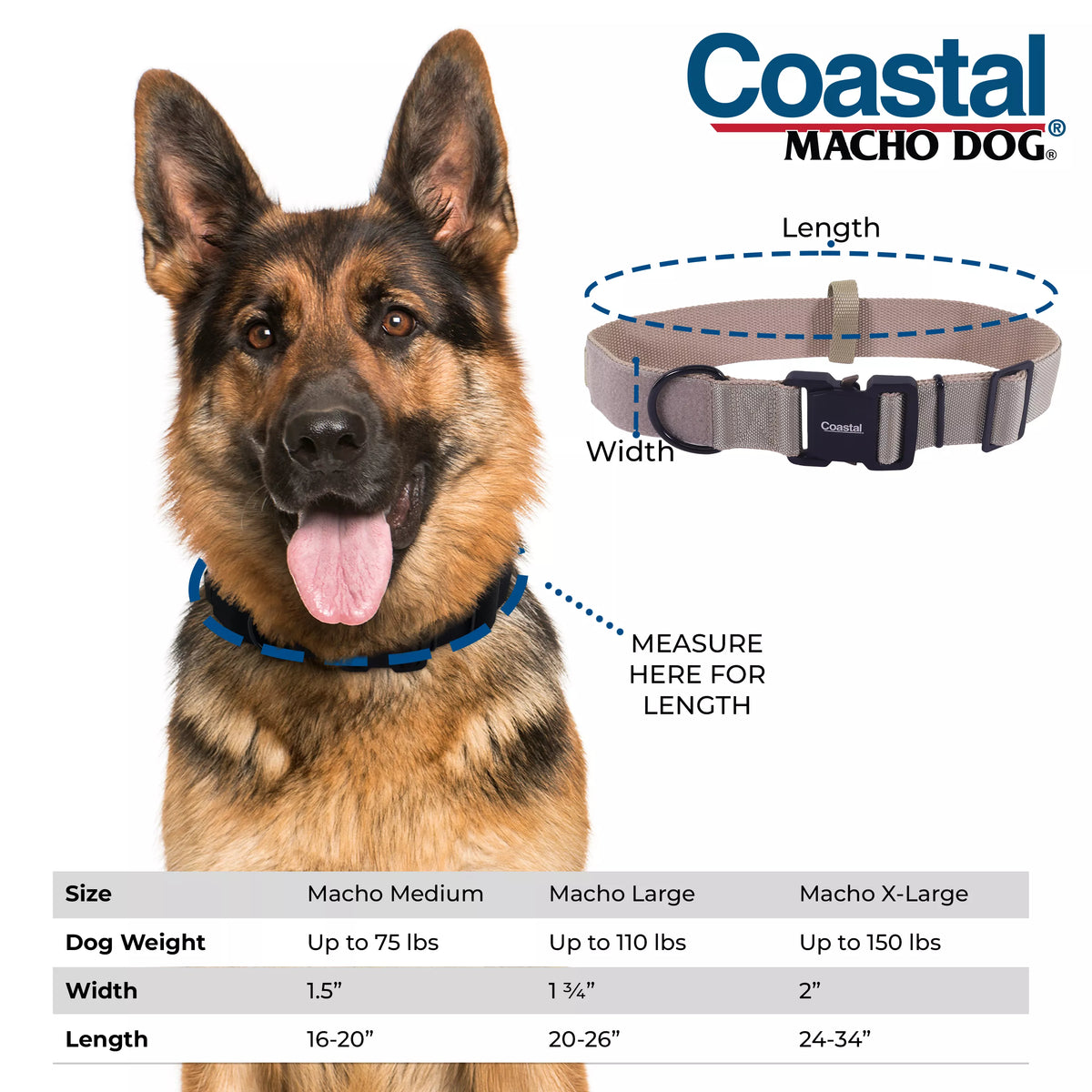 Coastal Pet Products Macho Dog Tactical Adjustable Dog Collar- Black