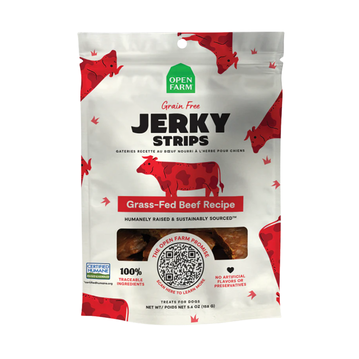 Open Farm Grain-Free Grass-Fed Beef Recipe Jerky Strips Dog Treats 5.6 oz