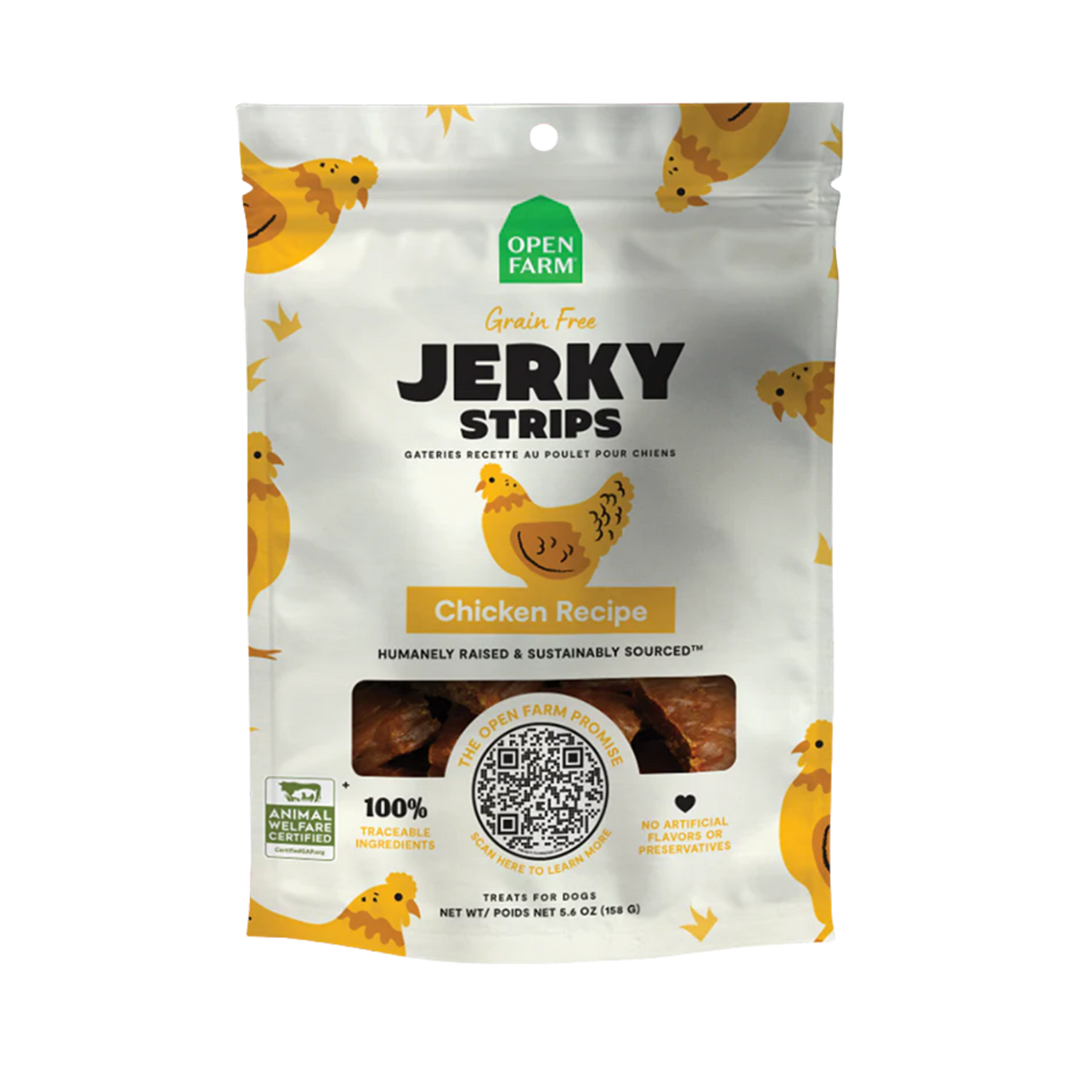 Open Farm Grain-Free Chicken Recipe Jerky Strips Dog Treats 5.6 oz