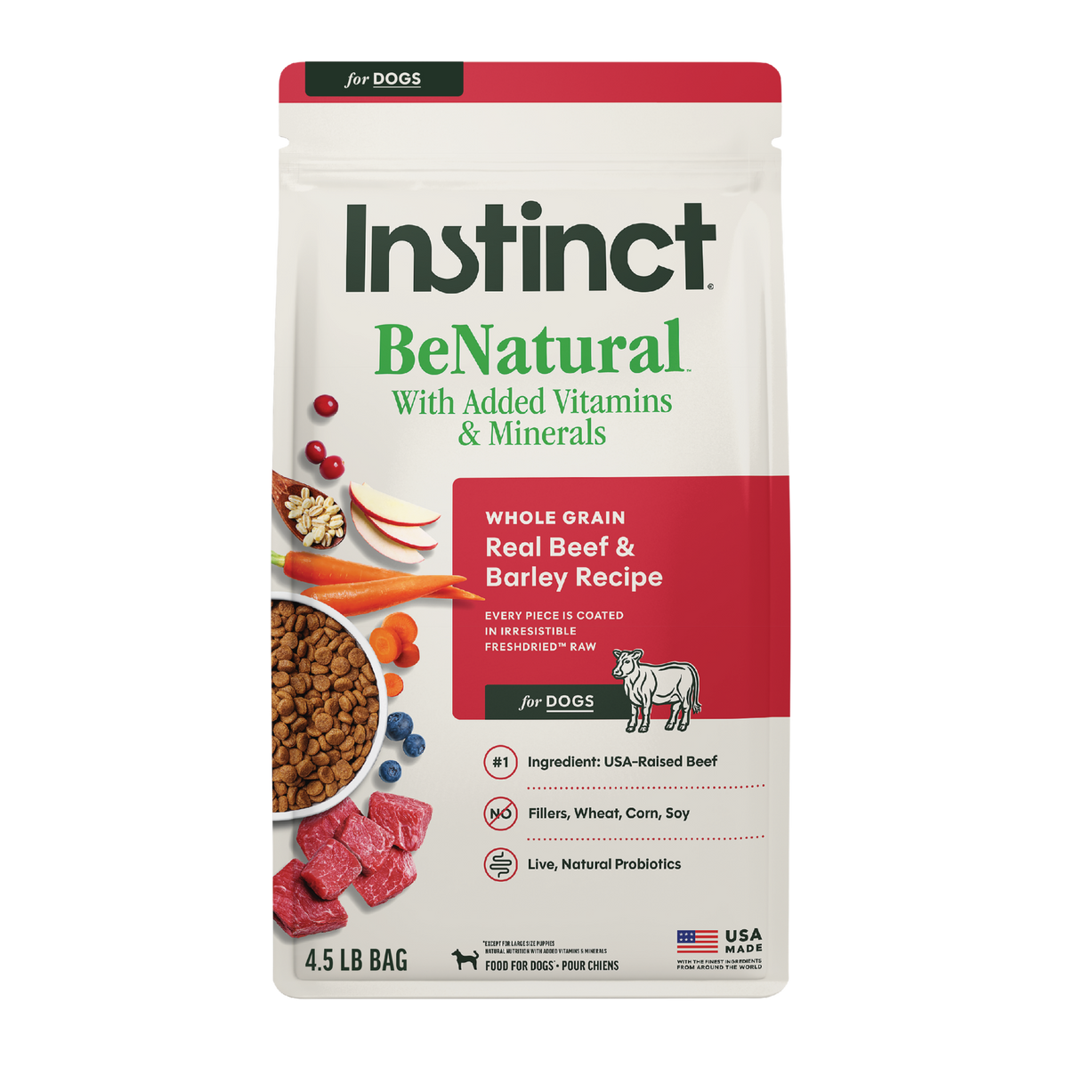 INSTINCT Be Natural Real Beef & Barley Recipe Freeze-Dried Raw Coated All Life Stage Dry Dog Food