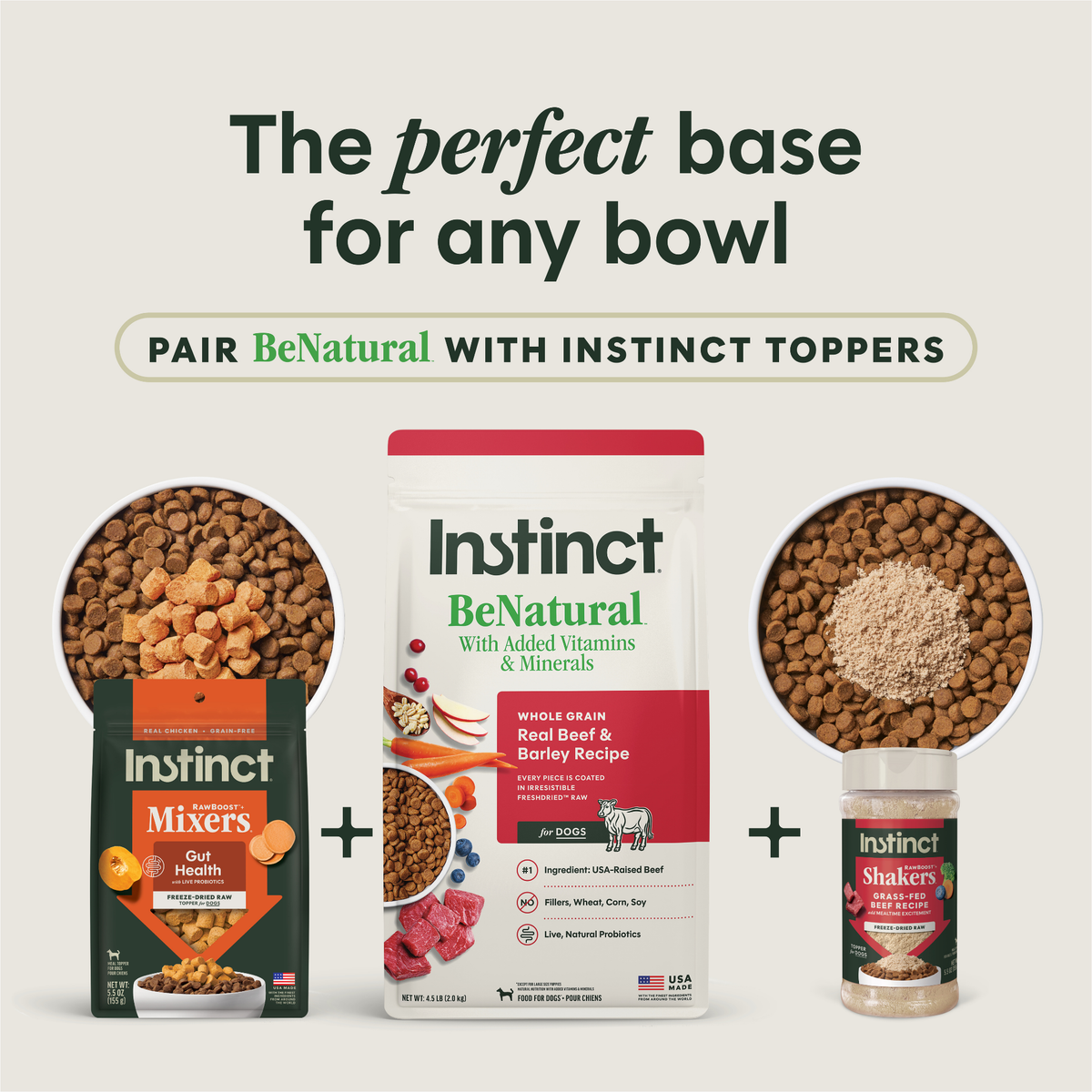 INSTINCT Be Natural Real Beef & Barley Recipe Freeze-Dried Raw Coated All Life Stage Dry Dog Food