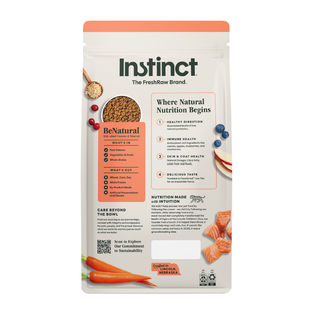 Instinct Be Natural Real Salmon & Brown Rice Recipe Freeze-Dried Raw Coated All Life Stage Dry Dog Food