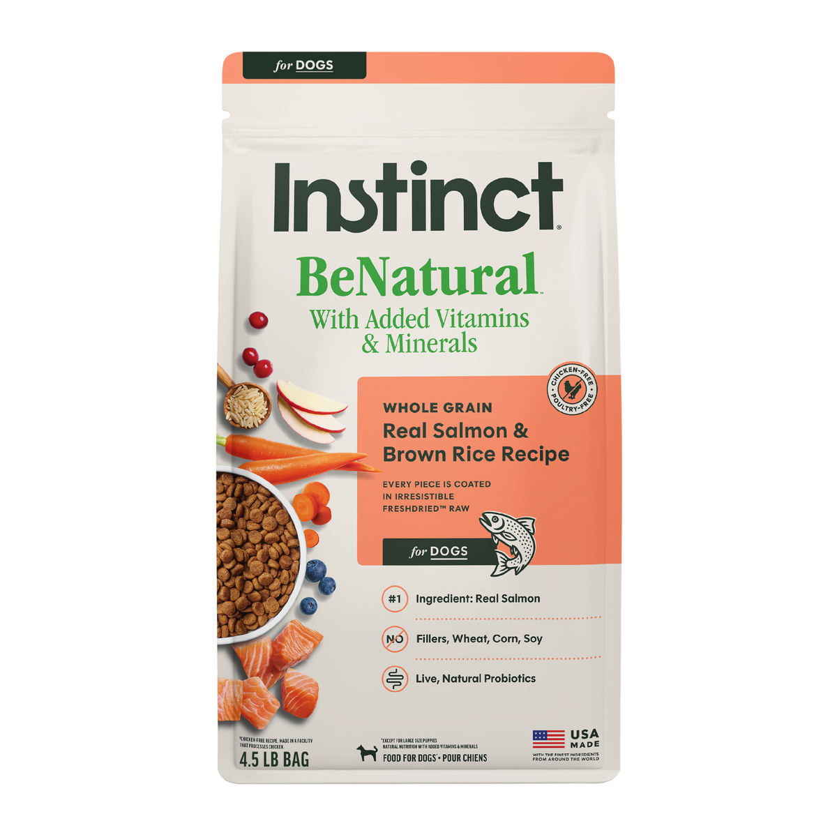 Instinct Be Natural Real Salmon & Brown Rice Recipe Freeze-Dried Raw Coated All Life Stage Dry Dog Food
