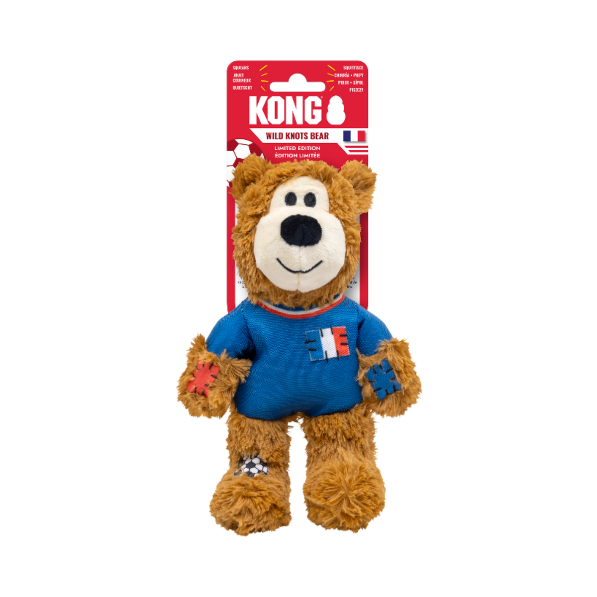 Kong Limited Edition Soccer France Wild Knots Bear Dog Toy 7 in