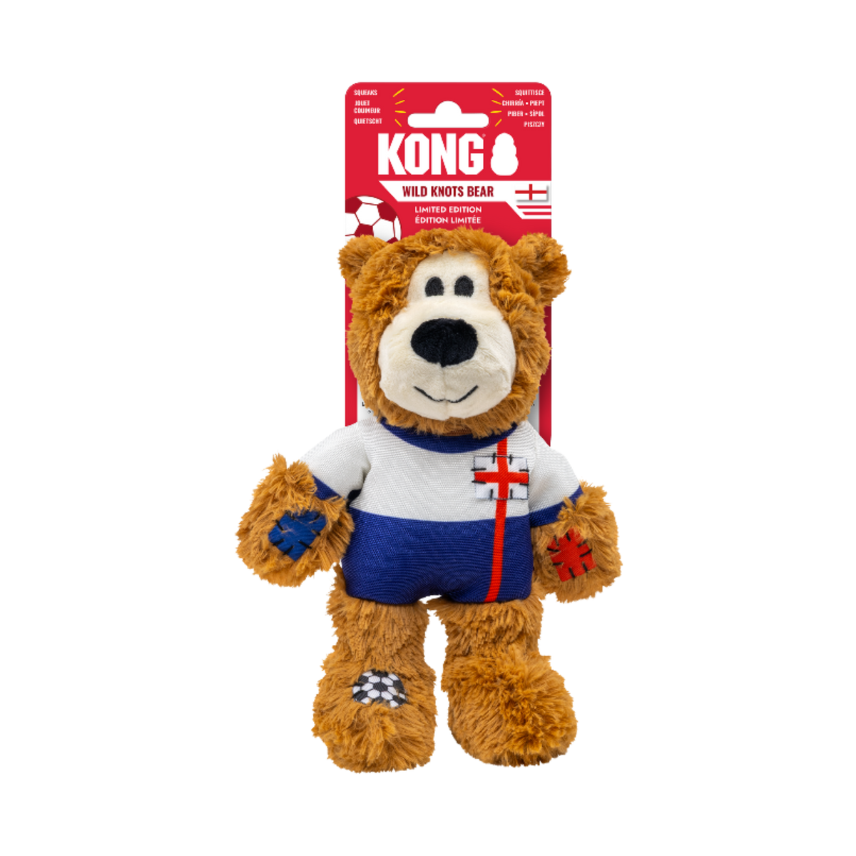 Kong Limited Edition Soccer England Wild Knots Bear Dog Toy 7 in