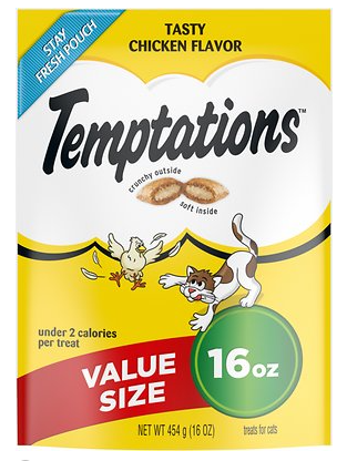 Whiskas Temptations Classic Crunchy and Soft Cat Treats Tasty Chicken Flavor