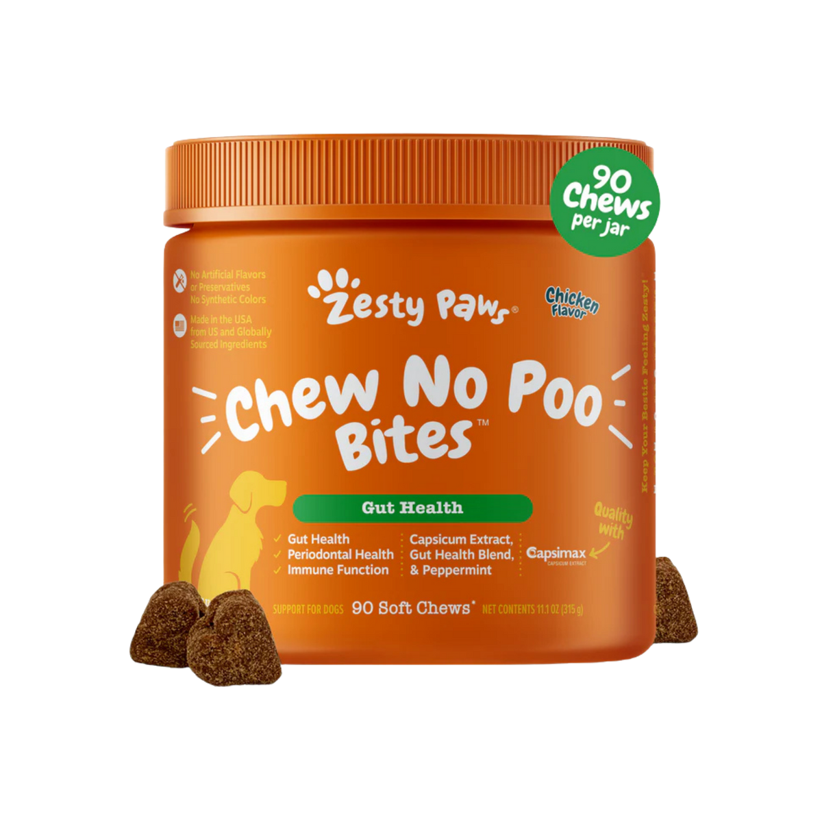 Zesty Paws Chew No Poo Bites Gut Health Soft Chews for Dogs 90 ct