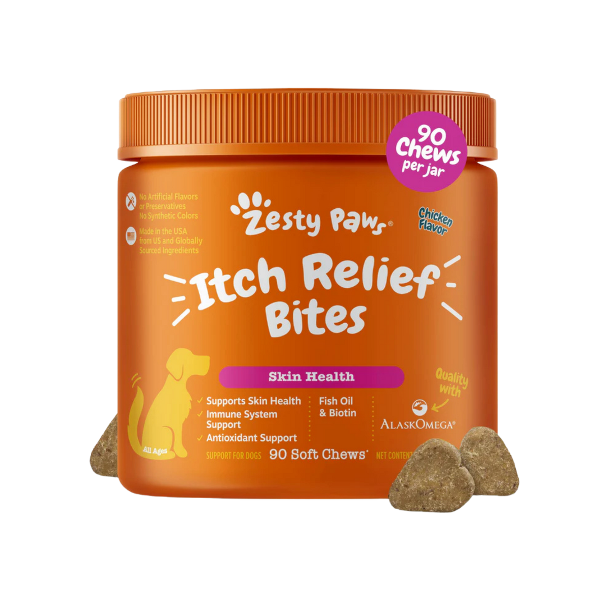Zesty Paws Itch Relief Bites Skin Health Soft Chews for Dogs 90 ct