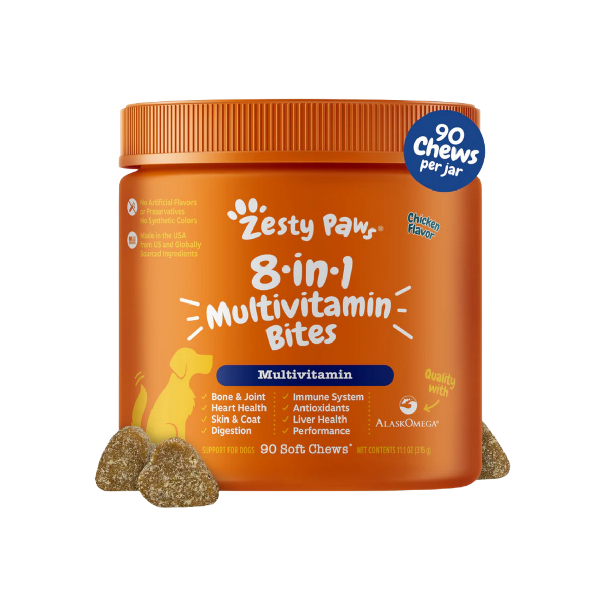 Zesty Paws 8-in1 Multivitamin Bites Soft Chews for Dogs 90 ct