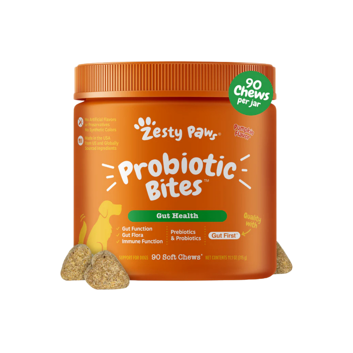 Zesty Paws Probiotic Bites Gut Health Soft Chews for Dogs 90 ct
