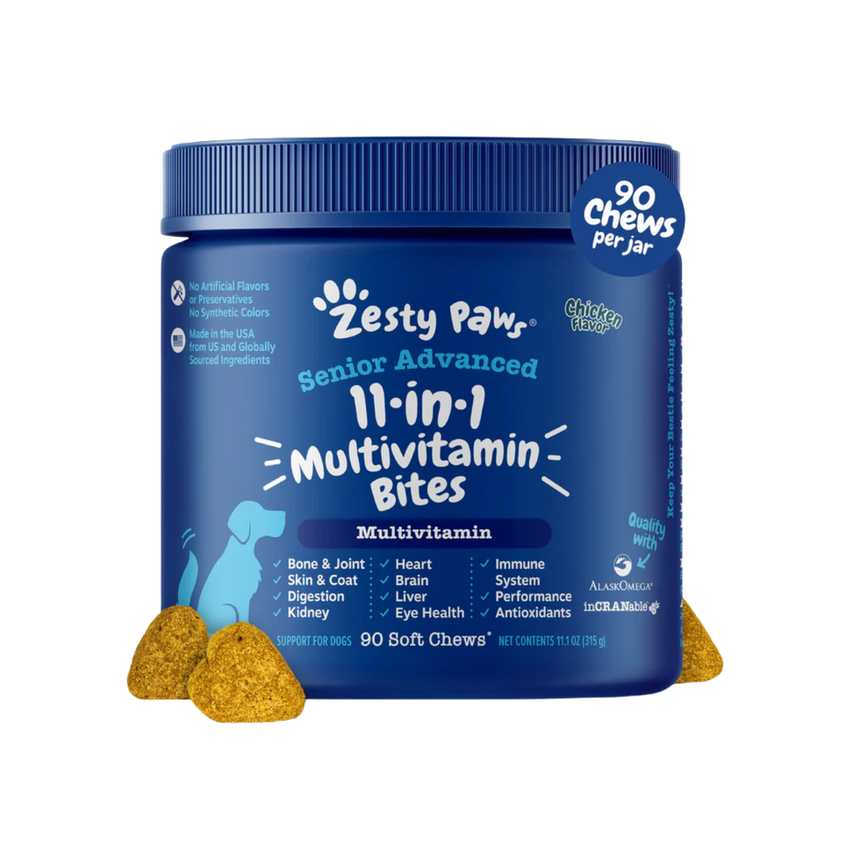 Zesty Paws Senior Advanced 11-in1 Multivitamin Bites Soft Chews for Dogs 90 ct