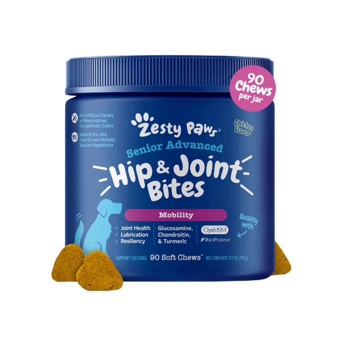 Zesty Paws Senior Advanced Hip & Joint Bites Mobility Soft Chews for Dogs 90 ct