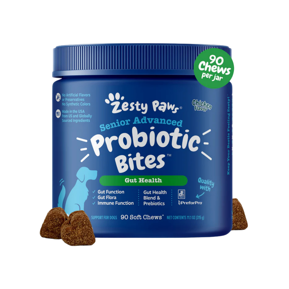 Zesty Paws Senior Advanced Probiotic Gut Health Soft Chews for Dogs 90 ct